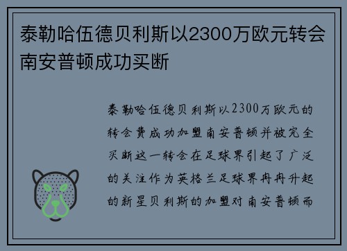 泰勒哈伍德贝利斯以2300万欧元转会南安普顿成功买断 泰勒哈伍德贝利斯以2300万欧元转会南安普顿成功买断